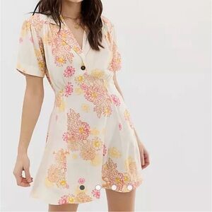 Free People Pink and Cream Floral Mini Dress